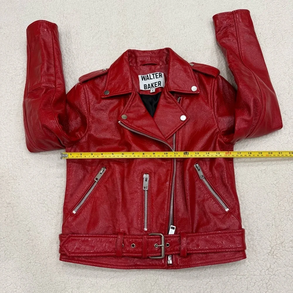 Walter Baker $748 100% Lamb Leather Jacket Moto Red Size Small Like New - Picture 8 of 13